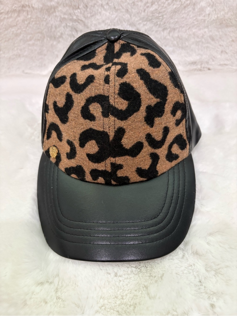 Vince Camuto Mob Wife Aesthetic Leopard & Faux Leather Baseball Cap